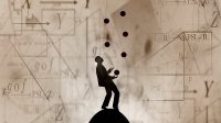 Illustration of person juggling balls against a math backdrop