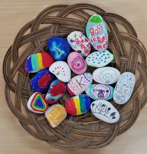 Basket of painted rocks