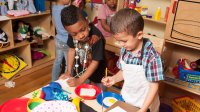Children play in preschool classroom