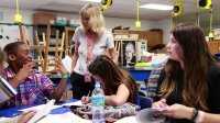 Teacher and students are working together in an afterschool class.