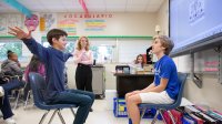 Middle schoolers play a game in Spanish class