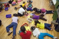 Children work on art projects during an after-school program