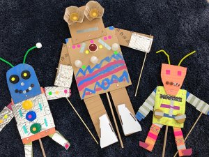 Handmade robot puppets