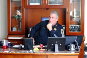 Police Chief Jeff Godown at his desk.