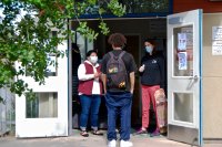 A student checks in at Marin's Community School.