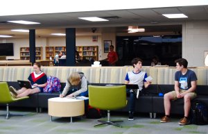 Students work in the library at Kettle Moraine High School.