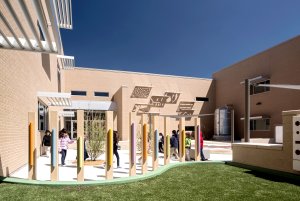 Learning zones in the courtyard of Daugherty Elementary School in Garland, Texas.