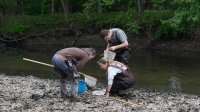 High school students do outdoor science experiment