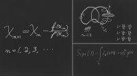 Math equations written on a chalk board.