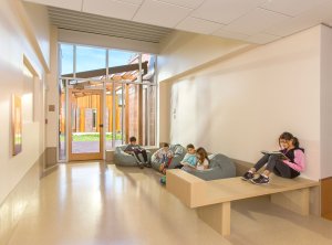 Students sitting in a learning alcove at Field Elementary School in Weston, Massachusetts.