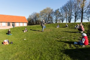 Children at Ringsted Lilleskole receive open-air lessons as pupils are welcomed back to school after closing for five weeks due to the coronavirus outbreak on April 20, 2020, in Ringsted, Denmark.