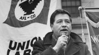 Cesar Chavez speaking to demonstrators in Foley Square on January 15, 1971