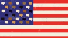 Illustration of American flag with BIPOC chat bubbles