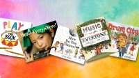 Collage of picture books about music and movement