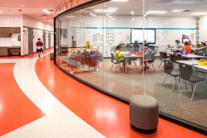 Classroom with transparent walls at Annie Purl Elementary school in Georgetown, Texas.