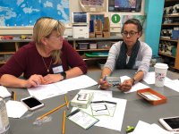 Two teachers playing a card game called MetaRubric