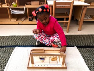 A girl works on a math activity at Latta Elementary School.