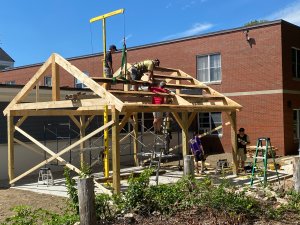 Outdoor classroom construction at Marshwood Great Works School in South Berwick, Maine