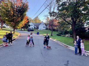 Burning Tree Elementary School families having a socially-distanced gathering.