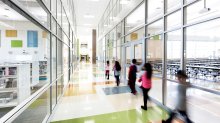 Transparent hallway at Sandy McNutt Elementary school in Arlington, Texas.