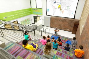 The gathering stair at Ecole Kenwood French Immersion School in Columbus, Ohio.