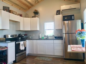 The kitchen of a tiny home for teachers in Vail, Arizona.