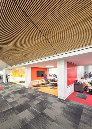 Breakout spaces in the library of Deerfield High School in Deerfield, Ohio.