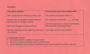 A handout given to a student tasked with the role of clarifier