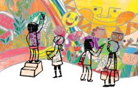 Illustration of children painting a mural