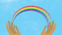 Illustration concept for LGBTQ support showing hands holding a rainbow