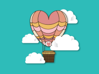 An illustration of a heart-shaped hot air balloon.