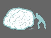 Illo of a man pushing a very, very large brain