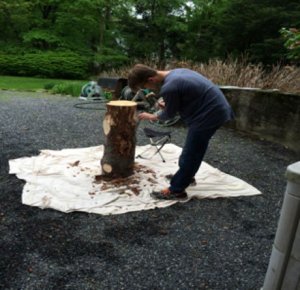 student working with log