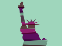 An illustration of the Statue of Liberty wrapped in swaths of various colors.