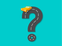 An illustration of a question mark with a car driving around the top curve.