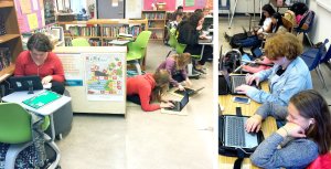 Two photos show students in a flexible classroom.