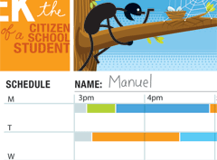 Weekly calendar of a student schedule