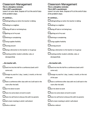 classroom management handout