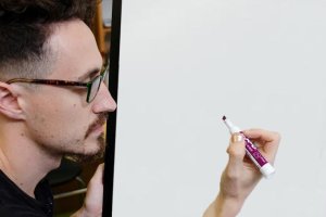 Michael at the Whiteboard with Gold Nail Polish