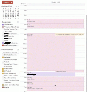 Screen grab of a google calendar day by hour view