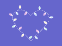 An illustration of a heart made out of colorful holiday lights.