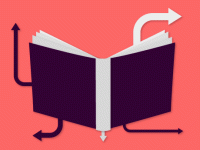 Illo of an open book with arrows coming out of the pages