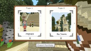 Minecraft game image showing an open book with pictures of Minecraft constructions