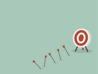 Illustration of a target with arrows that have missed the mark on the ground below.