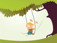 Little girl on swing in tree