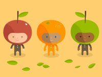 Illustration of children dressed as apples and oranges