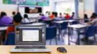 Photo of a classroom laptop open to a Google app
