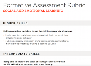 Social and Emotional Learning formative assessment rubric outlining what skills qualify as intermediate and advanced.