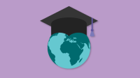 Graphic of globe with graduation cap