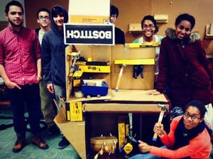 A photo of the students working in the makerspace.